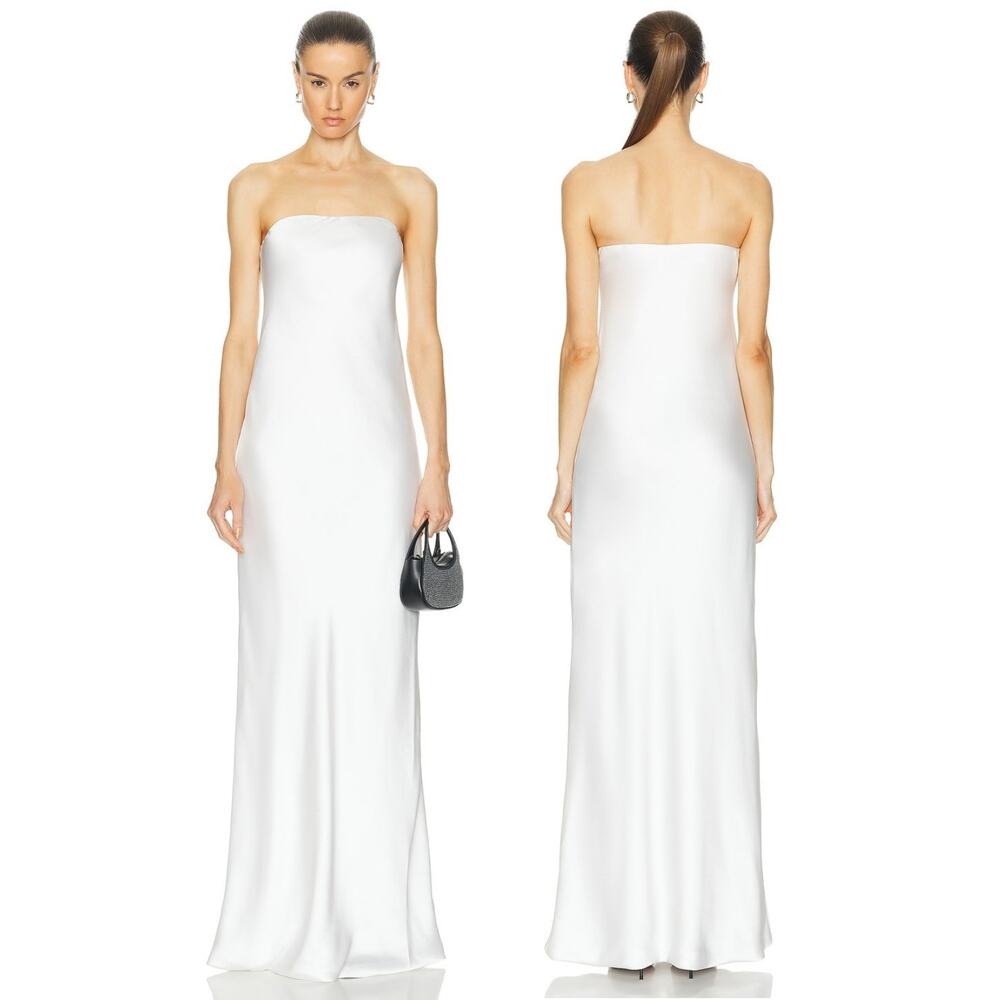 Norma Kamali Bias Strapless Maxi Gown Satin Formal Wedding Bridal Gala Party M